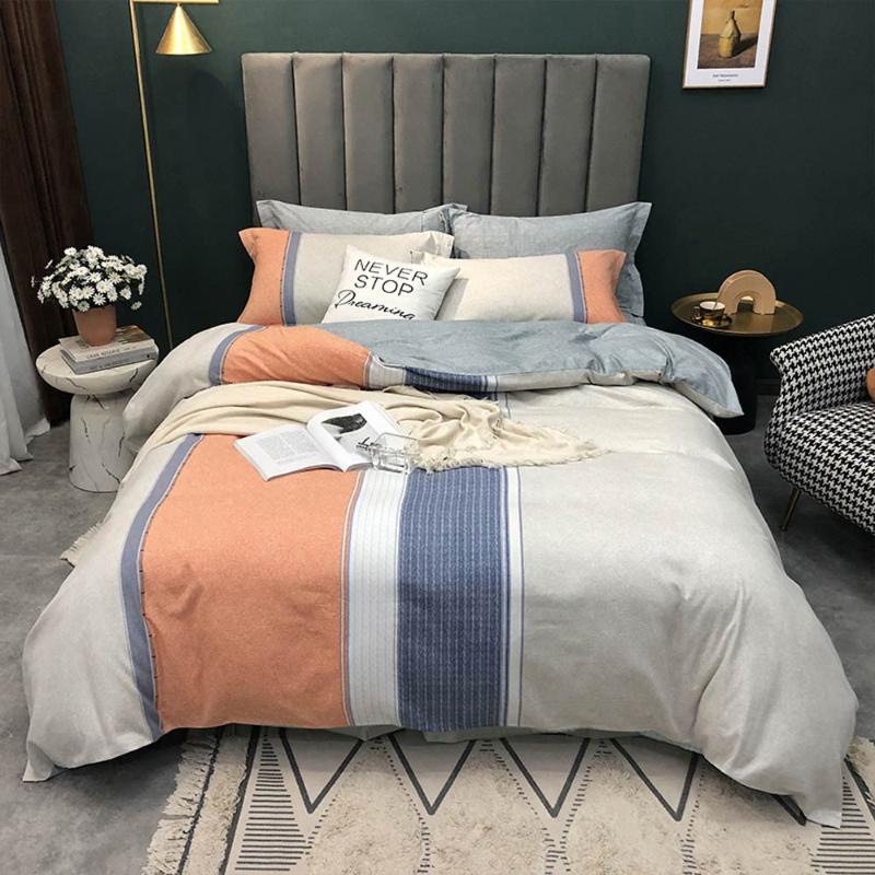 

Svetanya Preppy Nordic Stripes Sanding Cotton Bedding Set Printed Thick Linens Fitted Sheet Pillowcase Duvet Cover, 20205552