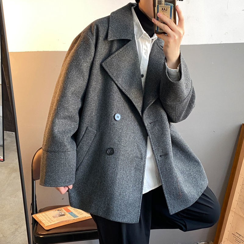 

2021 Male Blouse Autumn Thin New Winter Double Breasted Lapel Jacket Youth G2IA, Black