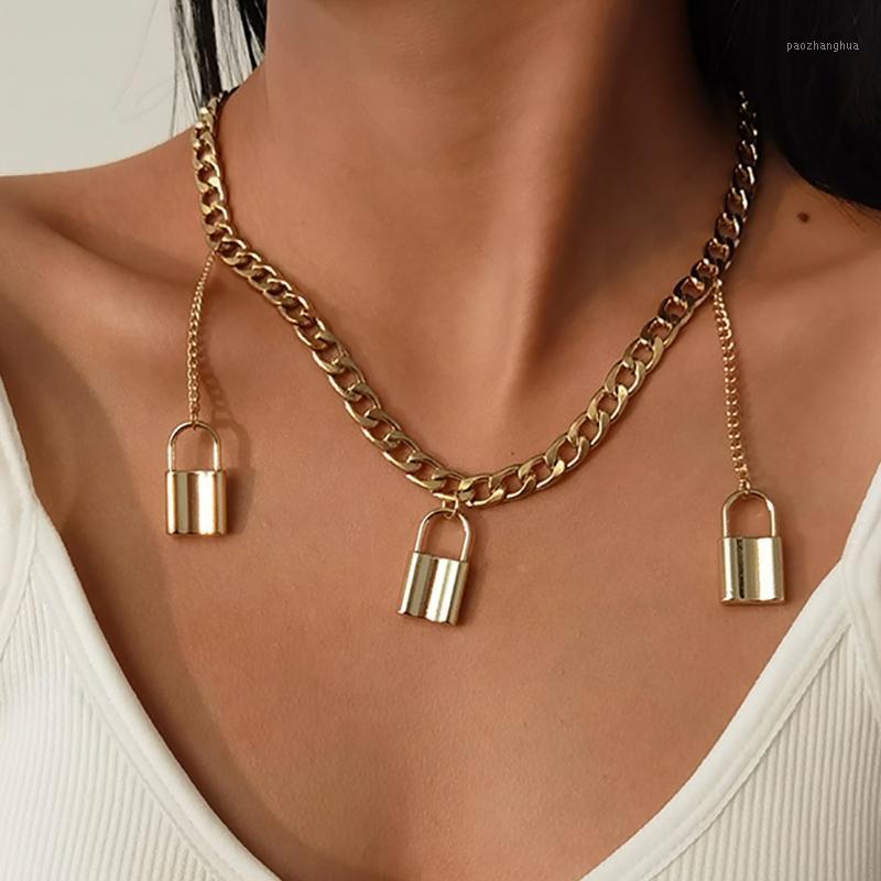 

Goth Lovers Lock Pendant Choker Necklace For Women Collares Aesthetic Tassel Padlock Couples Neck Chains Jewelry, Silver
