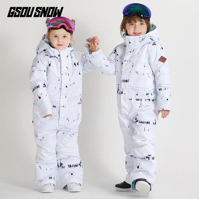 

GSOU SNOW Brand Kids Ski Suit One Piece Boys Girls Snowboard Suit Windproof Waterproof Breathable Outdoor Sport Wear Child New1, Color 1