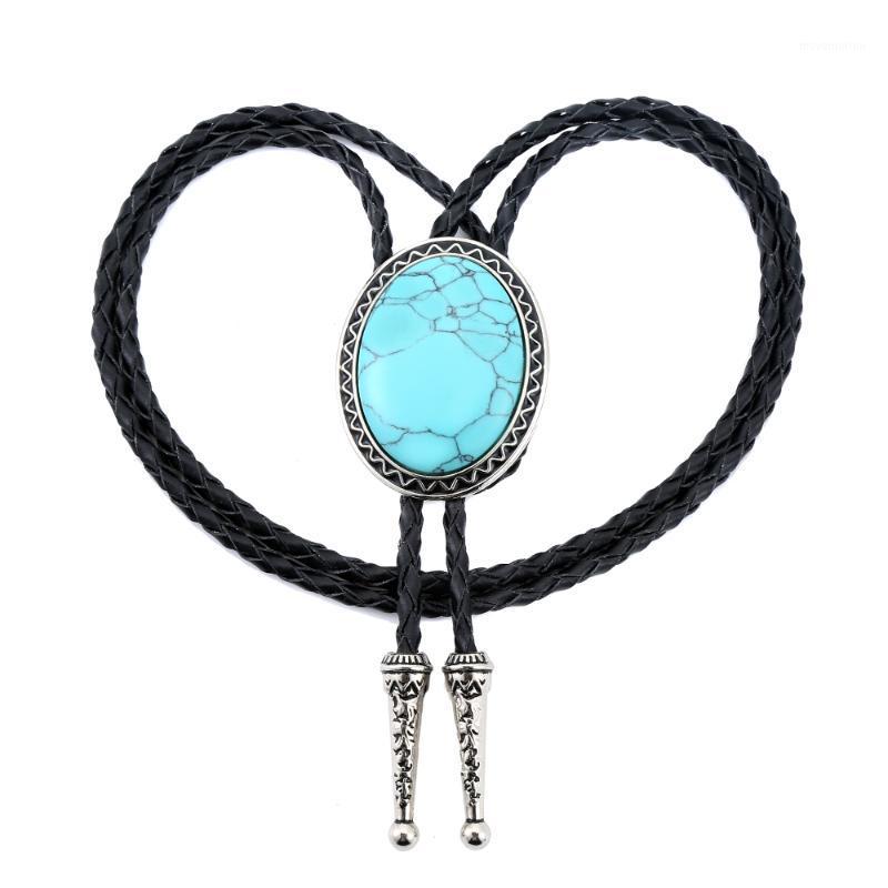 

Western denim polo tie natural turquoise zinc alloy tie men's high-end1