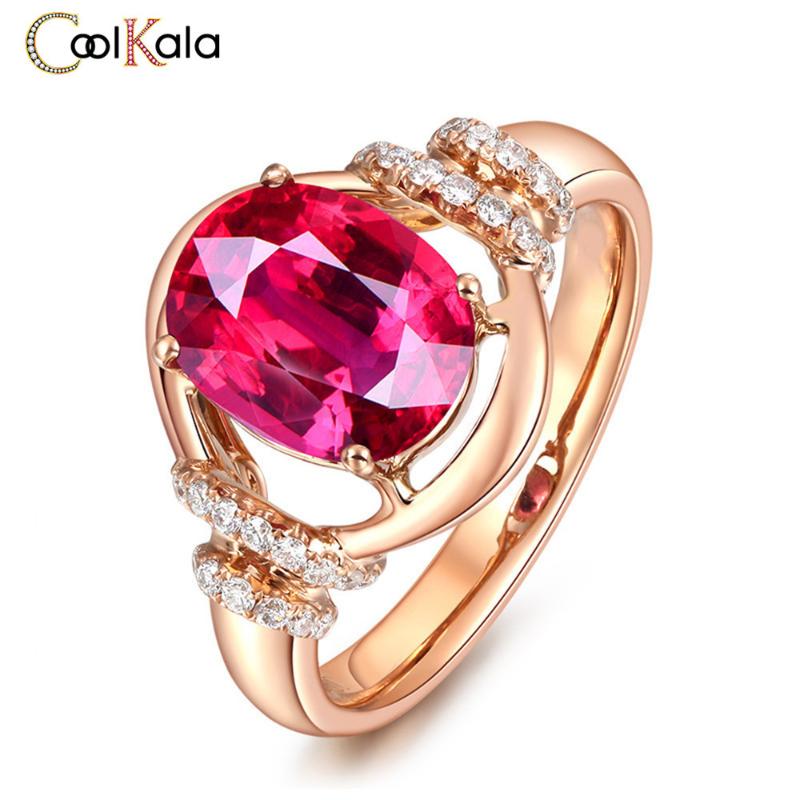 

Wedding Rings Coolkala Luxury Golden Rose Red Tourmaline Ring Inlaid With Zircon