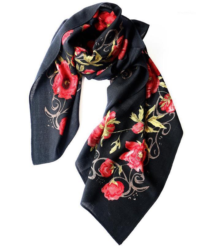 

Inner Mongolia pure wool 60 thread women's printed square scarf Australian wool national style square scarf cashmere fancy shawl1