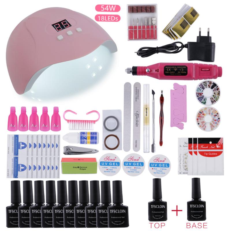

New Nail Set UV LED Lamp Dryer With 22/12 pcs Nail Gel Polish Kit Soak Off Manicure Tools Set Electric Drill Kits Tool