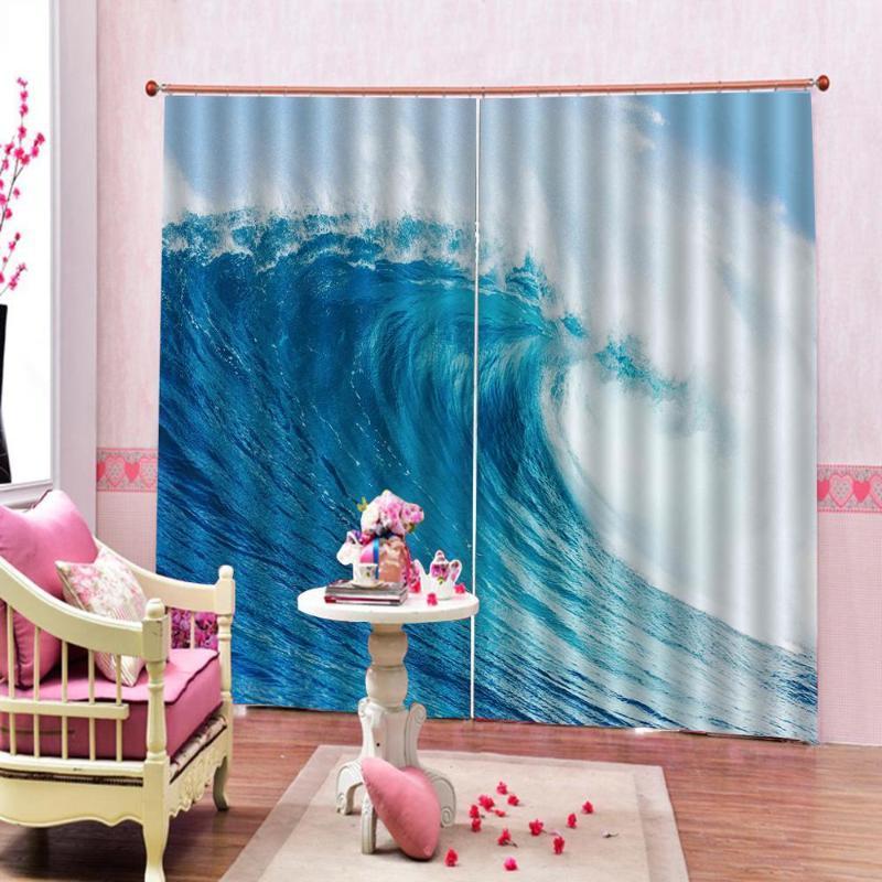 

Custom 3d curtain Beach wave Curtains for living room Bedroom Curtain High Quality Home Decoration Factory diret sale1, As pic