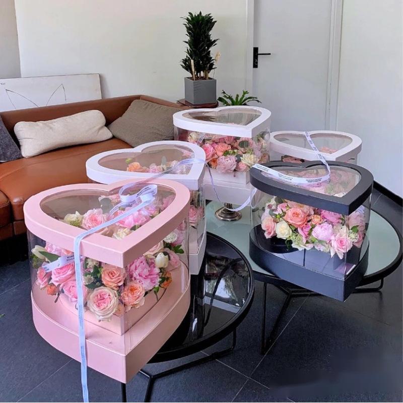 

1pcs Heart-Shaped Panoramic Window PVC ai xin he Giant Flower Pot Bridal Bouquet Cartridge Rose Flower Packaging Transparent Box