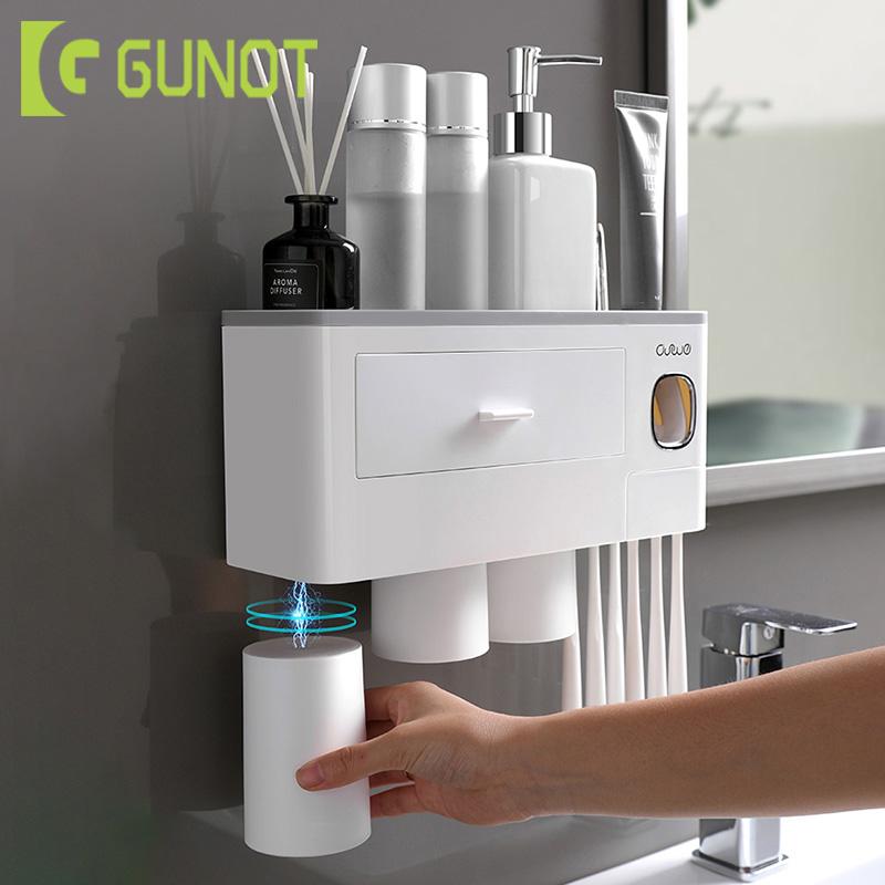 

GUNOT Magnetic Adsorption Toothbrush Holder Automatic Toothpaste Squeezer Dispenser Wall Mount Storage Rack Bathroom Accessories