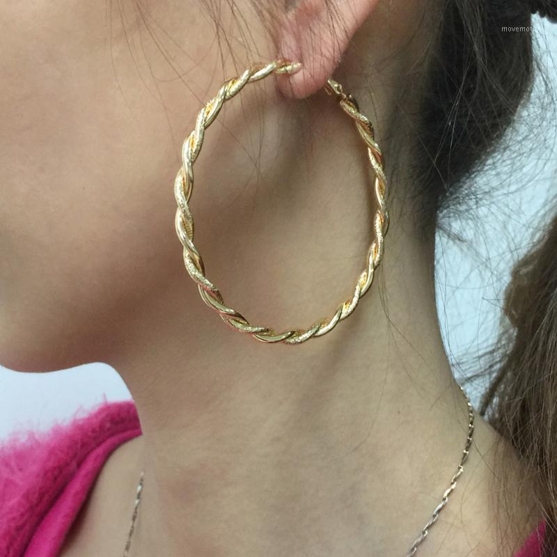 

Alloy 65mm Diameter Big Hoop Earrings For Women Fashion Jewelry Twisted Circle Gold Color Statement Earrings UKEN1