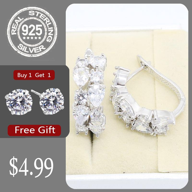 

White Topaz 925 Silver Hoop Earrings for Women Wedding Party Jewelry Earring Free Gift