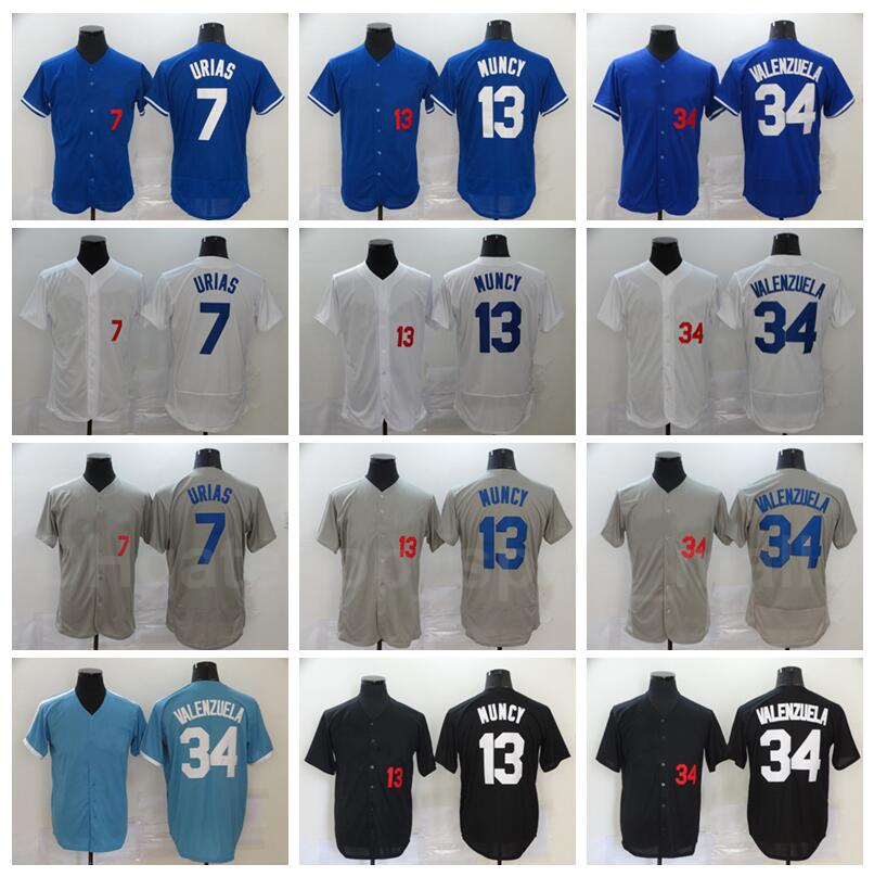 

Men Baseball 7 Julio Urias Jersey 34 Fernando Valenzuela 13 Max Muncy Flexbase Cool Base All Stitched Team Blue White Grey Black, 7 blue