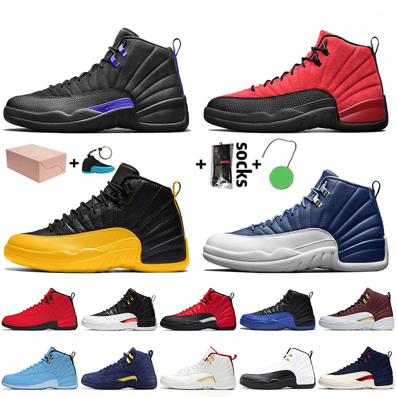 

Top Quality With Box Retro Mens Jumpman 12 12s Basketball Shoes Dark Concord Reverse Flu Game University Gold Indigo Sneakers Mens Trainers, #3 reverse flu game 40-47