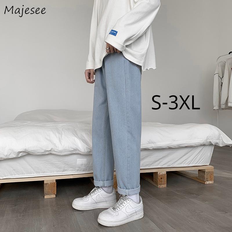 

Jeans Men Ankle-length Oversize 3XL Button Fashion Casual Baggy Trousers Male Denim Korean Style Chic All-match Streetwear Slim, Black