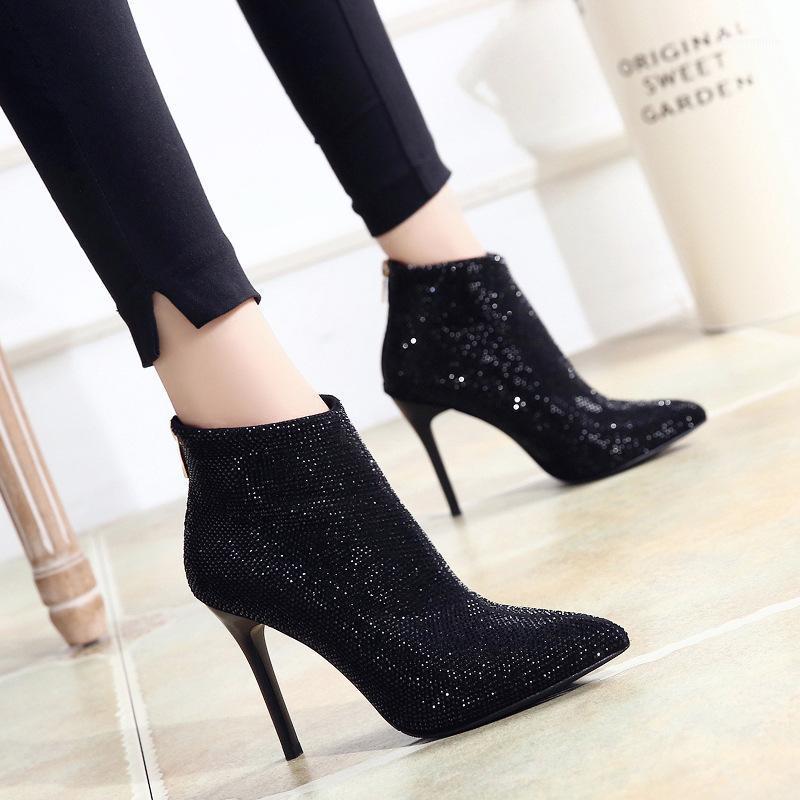 

Brand Women's Shoes White Mid-Calf Boots Crystal Round Toe Boots-women Booties Woman 2020 High Heels Winter Footwear1
