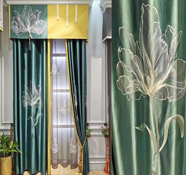 

The New Luxury High-precision Light Embroidered Curtains Living Room Curtains Study Chinese Lotus Curtain, Tulle