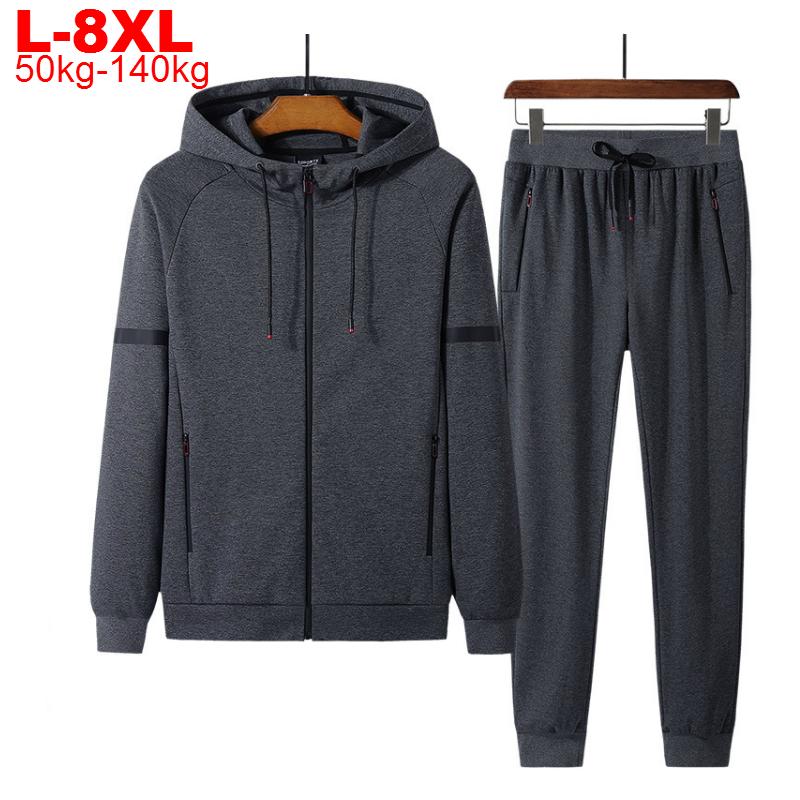 

Large Size 8xl 7xl 2 Pieces Tracksuit Men Zipper Hoodie Jacket Sweatshirt Pants Sports Set Hooded Oversized Men's Tracksuit Sets, 9566-navy blue 2