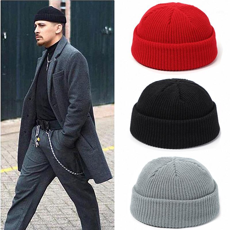 

Knitted Beanie Hat Men Skullcap Women Winter Warmer Retro Brimless Baggy Melon Cap Black Cuff Docker Beanies Hats For Men 20201