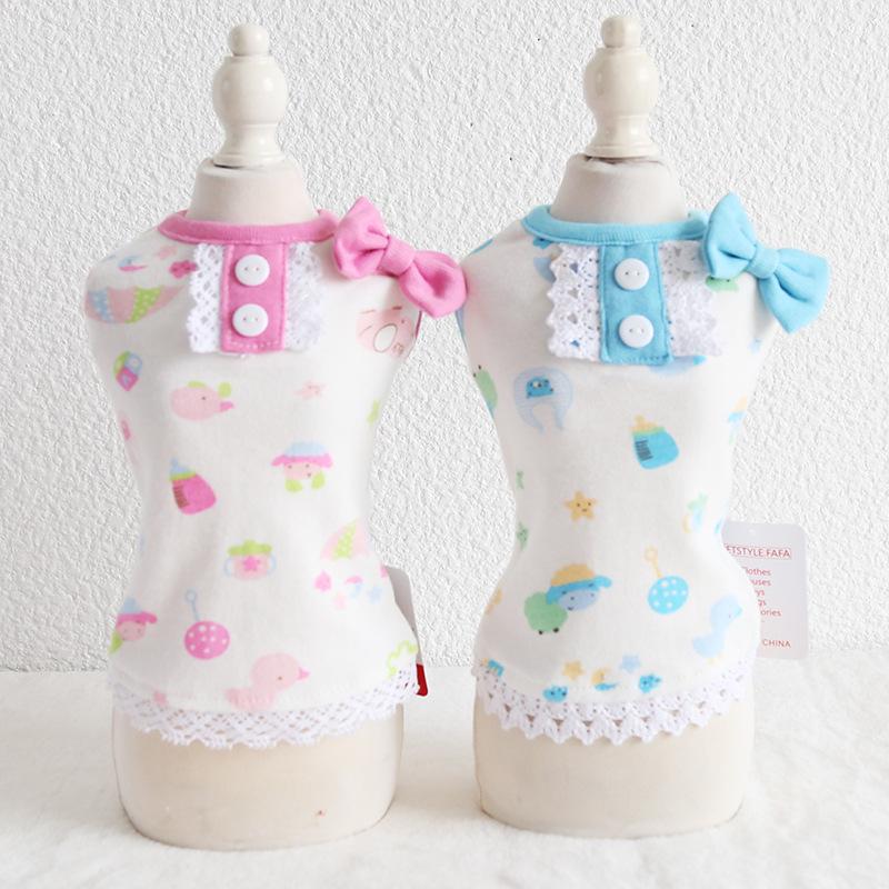 

Cotton Sweet Cute Doll Printing Dog Clothes Lace Vest Pet Clothes Two Feet Shirt for Dog Clothing Spring and Summer Pet Clothing, Blue