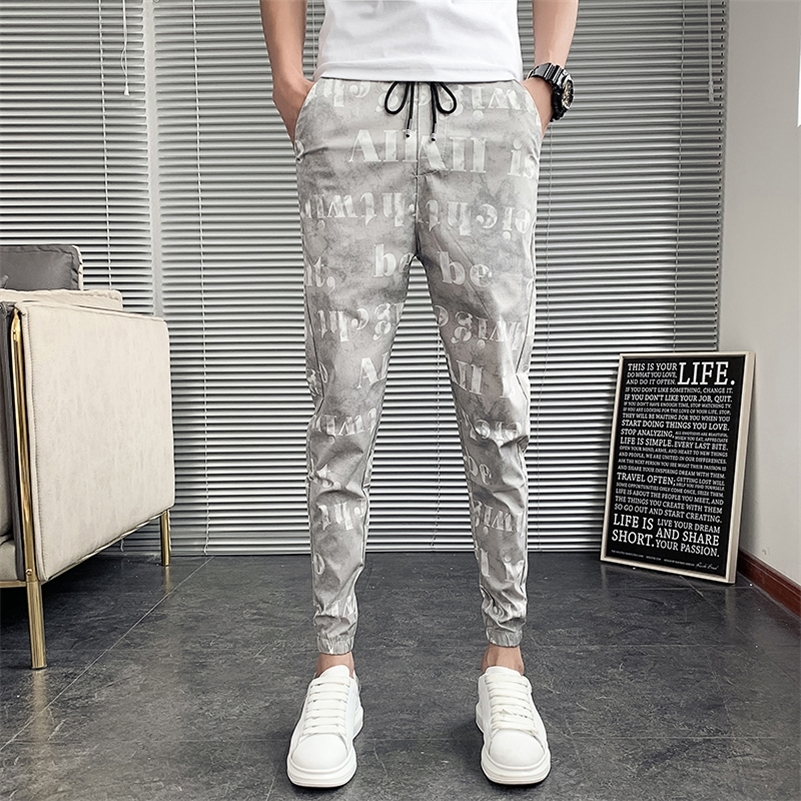 

Summer Thin Harem Pants Men Fashion Korean Slim Fit Men Casual Letter Pants Streetwear All Match Joggers Trousers Men 36-28 201109, Light gray