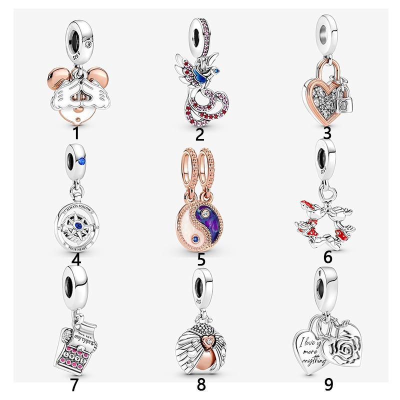 

NEW 925 Sterling Silver Fit Pandora Charms Bracelets Mouse Love Heart Dangle Flower Ladybird Compass Charm for European Women Wedding Original Fashion Jewelry