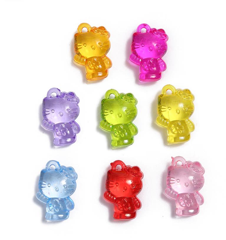 

300Pcs/Pack Hot Cartoon Girls Mixed Colour Transparent Acrylic Cute Cat Charm Pendants Keychain Pendant DIY Making Accessories