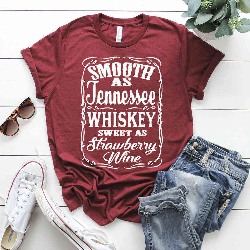 

Smooth As Tennessee Whiskey Sweet As Strawberry Wine Shirt Country Music Shirt Rodeo Shirts Women Graphic Tee Whiskey tshirt G1228, White