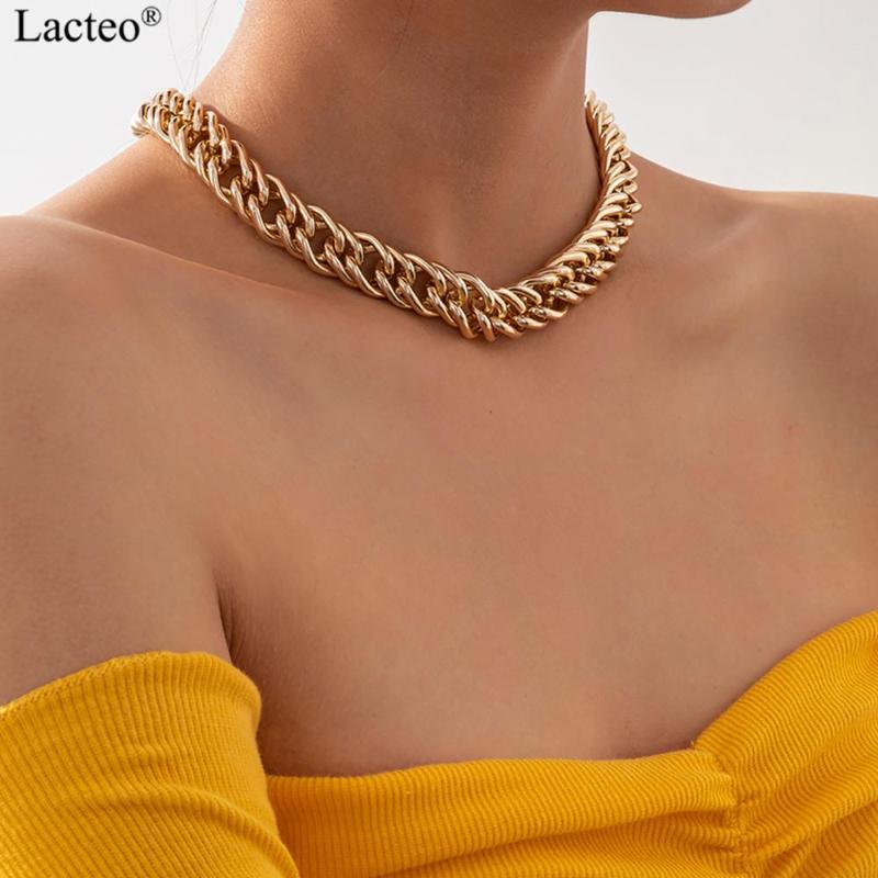 

Lacteo Hip Hop Metal Cross Chain Choker Necklace for Women Exaggerated Unusual Chain Statement Charm Necklace Female Gifts