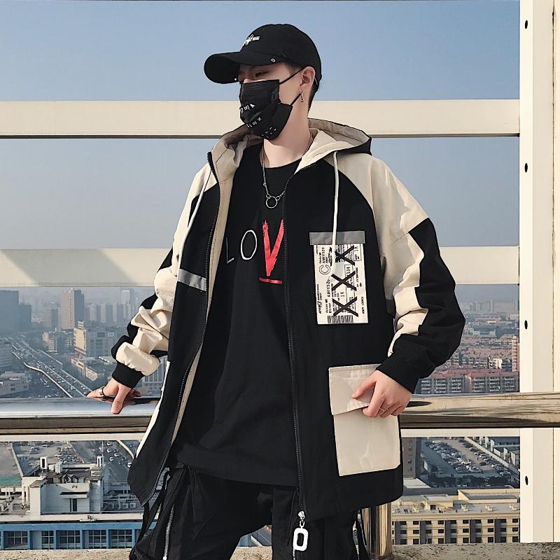 

Combat Jacket with Hood Men Spring Swag Cool Rock Big Mens Jackets Hip Hop Streetwear College Vintage Jacket Man 5J14, Black