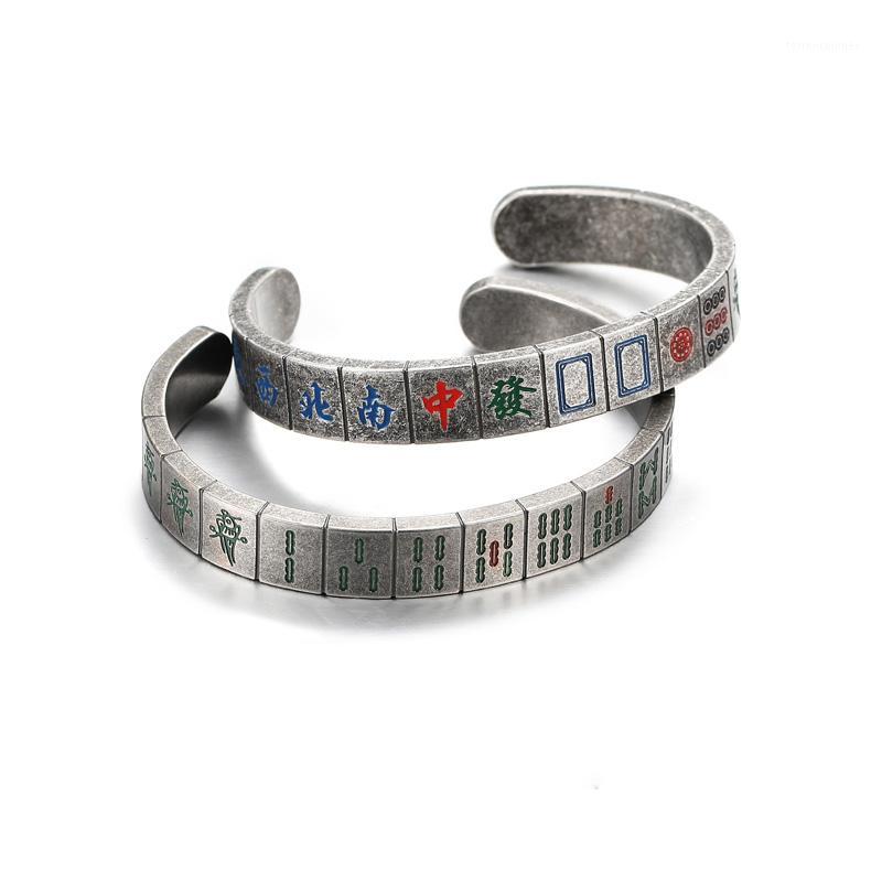 

Bangle Arrival Retro Chinese Style Stainless Steel Mahjong Bracelet Men Vintage Cuff Open Bracelets Bangles Wide Pulseira Masculina1
