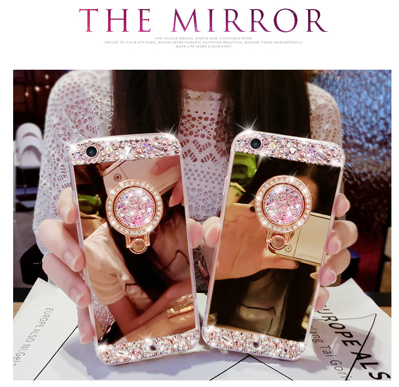 

Diamond Soft Mirror Case Crystal Ring Holder Cases With Kickstand For iPhone 12 11 X Xr Xs Max 8 7 6S Plus Samsung S20 note20 A71 A51, Mix color