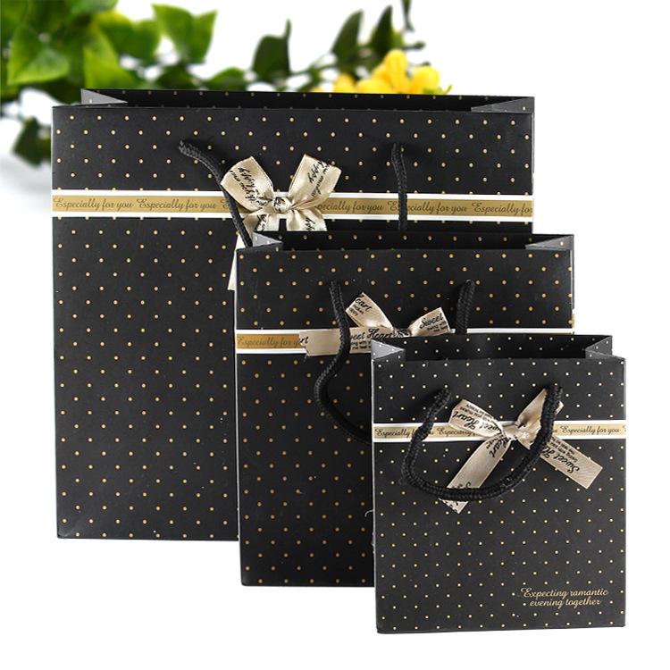 

Black Wedding Party Bow Gift Bag Shopping Paper Bags With Handles Packaging Box Packing Gift Children Party Decoration