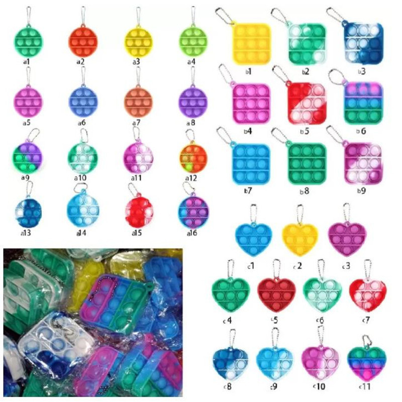 

50%off Fidget Simple Keychain Push Bubble Pop Toys Party Favor key chain Anti Stress Decompression Board Ring Finger Toy sale For Children