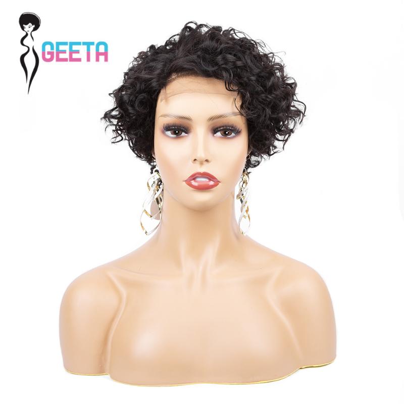 

Geeta Pixe Cut Straight Lace Closure Wig 4x4 Brazilian Short Bob Lace Front Human Hair Wigs 6" Remy Pxie Cur Human Hair Wig, As pic