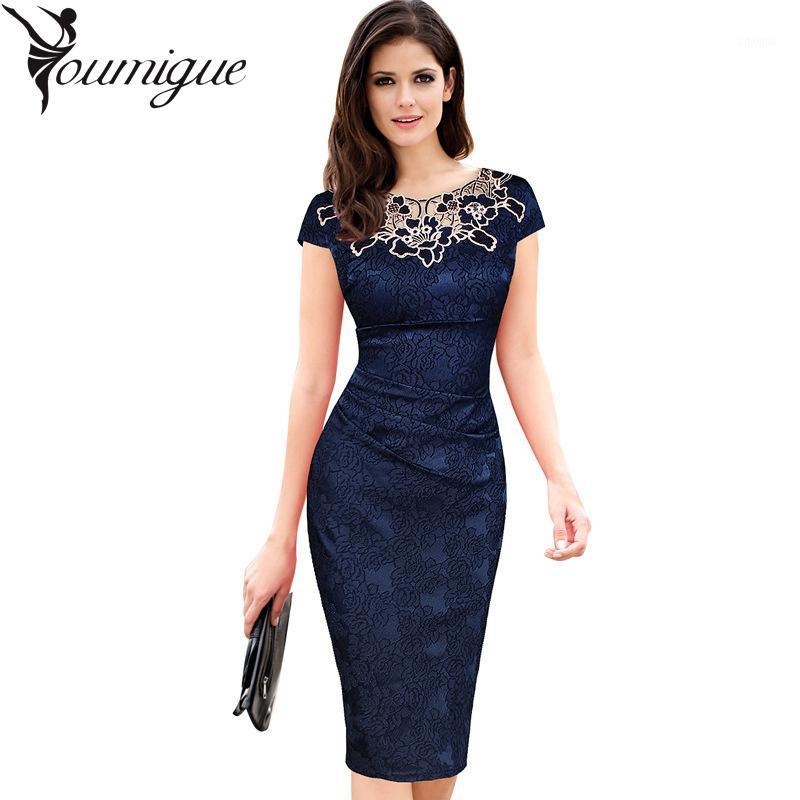 

Wholesale- YOUMIGUE Summer Dress Women Office Vintage Floral Embroidered Pencil Evening Party Dresses Brazil vestido de festa vestidos robe1, Color 1