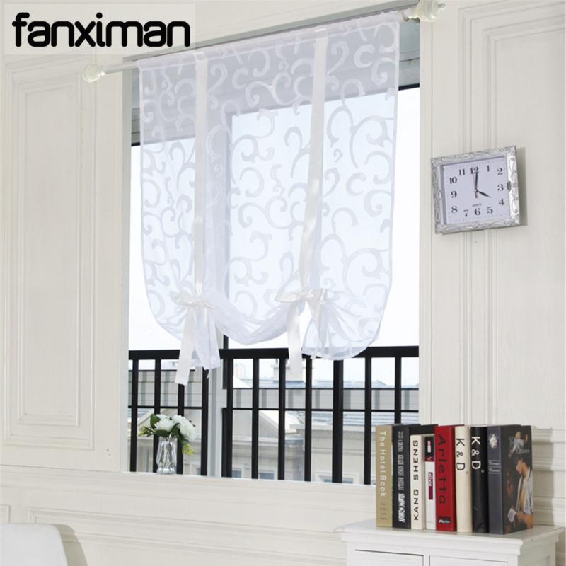 

Luxury Living Room Sheer Voile Window Curtain Ribbon Liftable Roman Curtains Blinds Kitchen Drapes Bedroom Study 1 PC, White