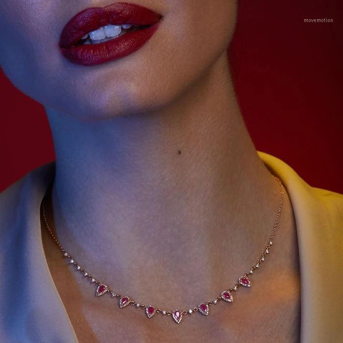 

Rose gold color pink white round tear drop cubic zirconia trendy fashion women water drop cz choker necklace1