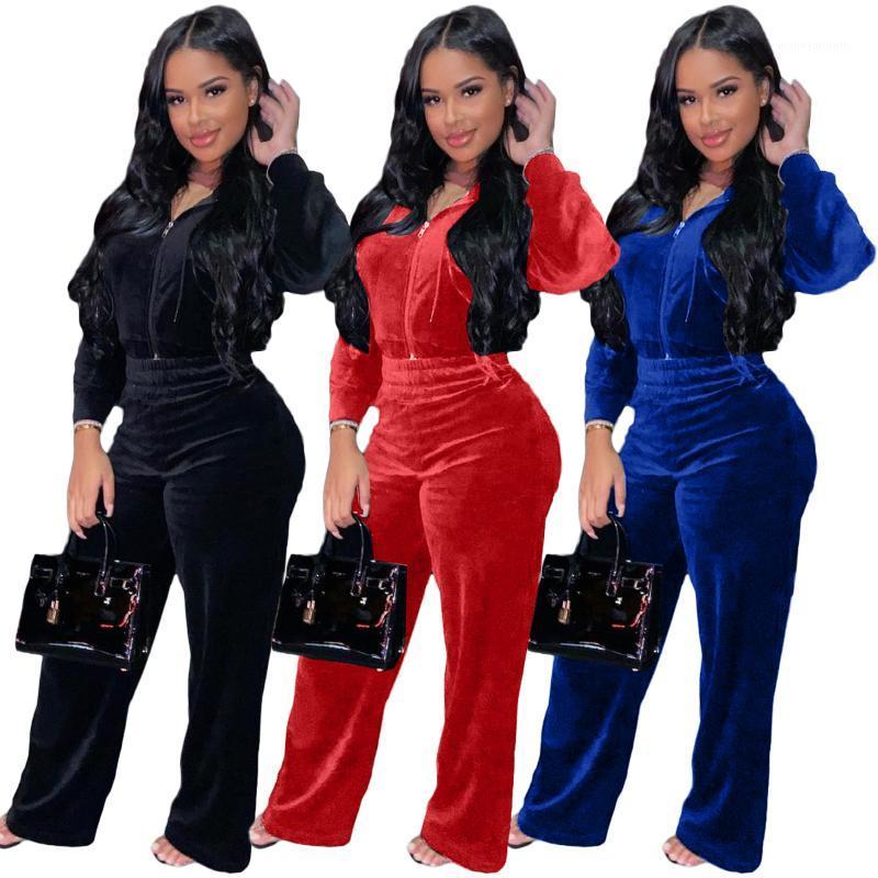 

Long Sleeve 2 Piece Set Women Velvet Zipper Crop Hoodies and Pants Playsuit Tracksuit Joggers Sweatsuit Wholesale Dropshipping1, Red