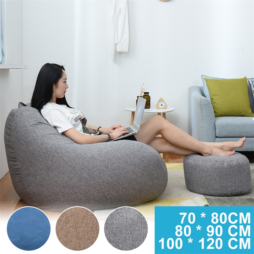 

Lazy Sofa Cover Solid Chair Covers Without Filler Linen Cloth Lounger Seat Bean Bag Pouf Puff Couch Tatami Living Room Beanbags 220225