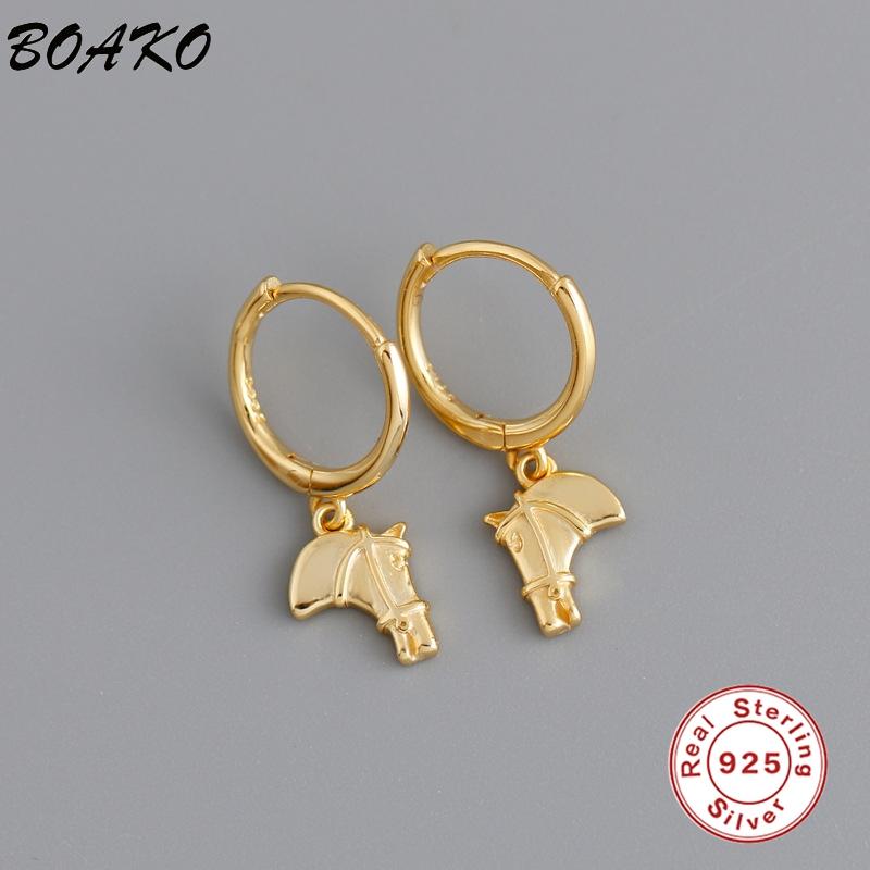 

Stud BOAKO Luxury Genuine 925 Sterling Silver Creative Horse Head Tassel Earrings For Women Gothic Punk Party Jewelry