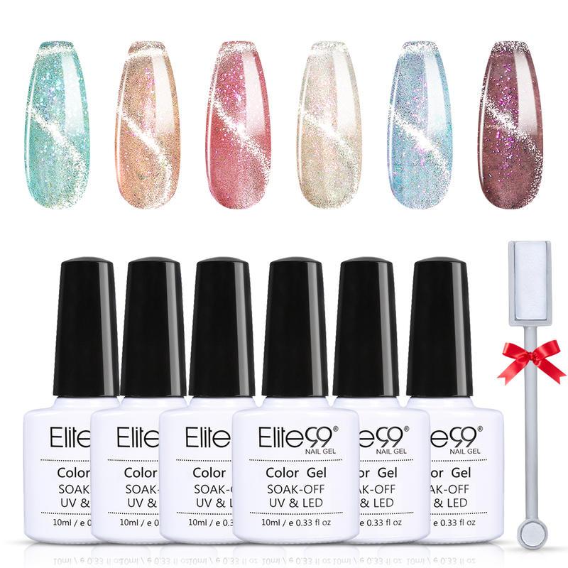 

Elite99 6pcs/lot Cat Eye Nails Gel Set Galaxy Platinum Gel Varnish Soak Off Magnetic Nail Art UV Polish For Manicure Set, Set007