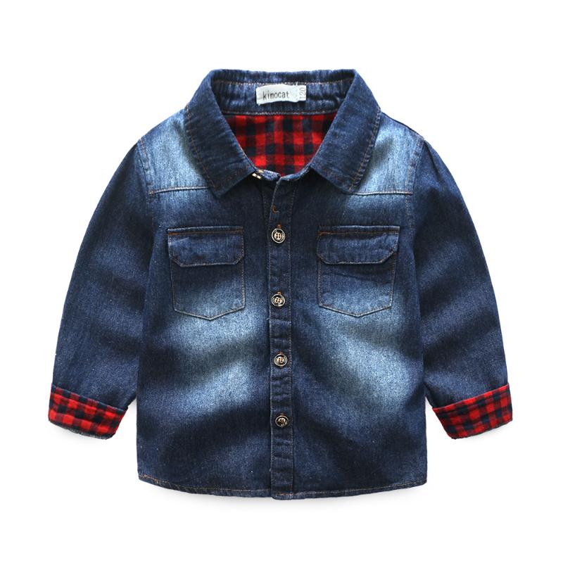 

European and American Kids Boys and Girls Cowboy Jacket Children's Long Sleeved Denim Clothes Boys Coat, Navy blue