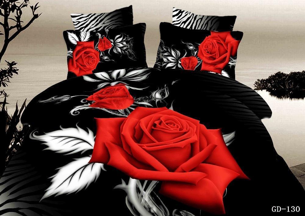 

Limited discount 100% Cotton luxury red rose and feathers printed duvet cover bedding sets  queen king size bedclothes linen1, 141