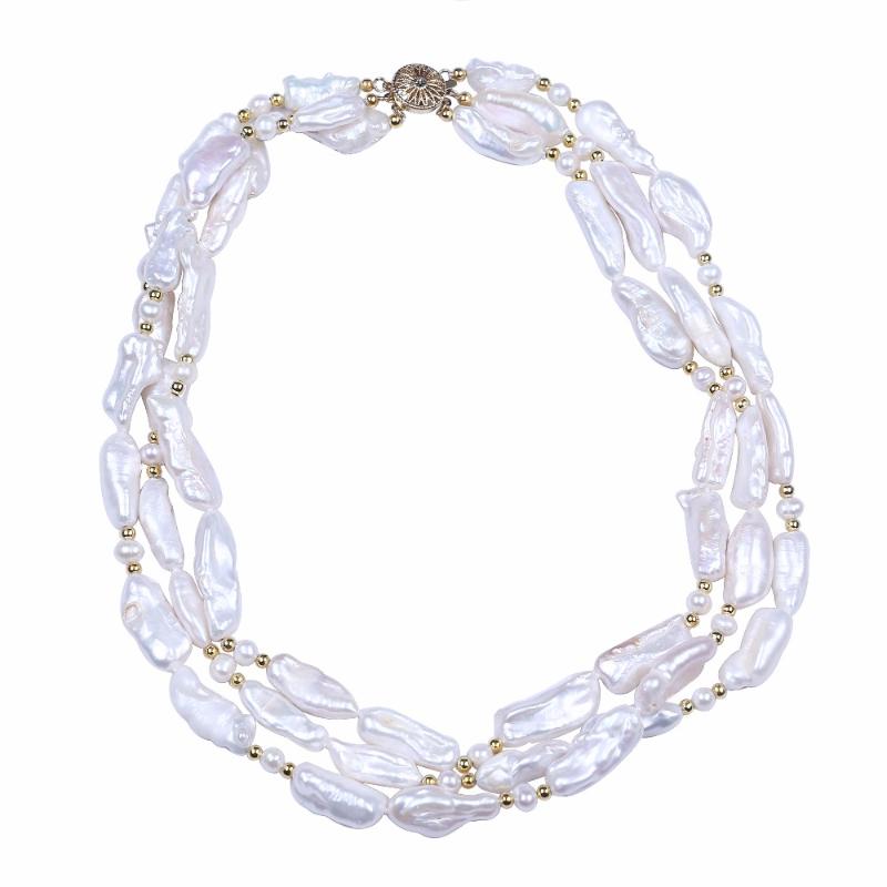 

2020 unique white biwa freshwater pearl necklace irregular flat baroque freshwater pearl 3 layers choker necklace women jewelry