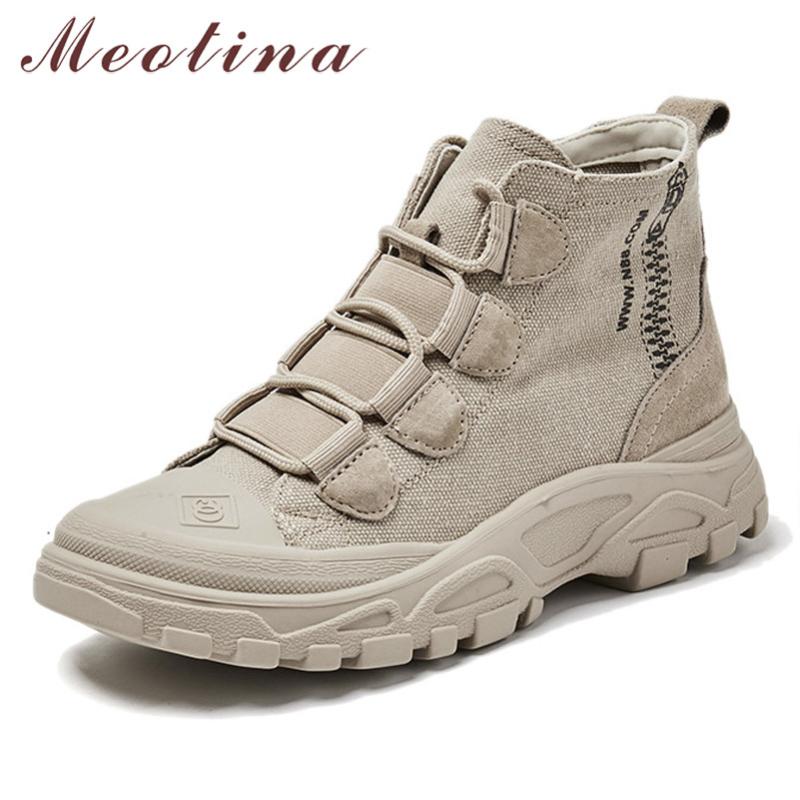 

Meotina Winter Ankle Boots Women Mixed Colors Flat Platform Short Boots Lace Up Round Toe Shoes Ladies Autumn Black Size 35-39