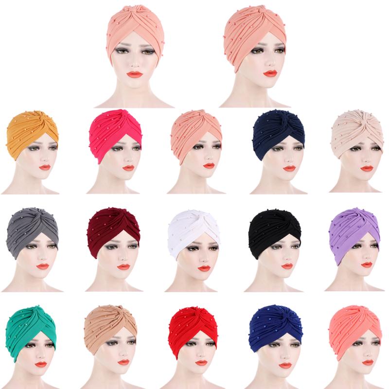 

Women Hat Beads Beanies Skullies Muslim Bonnet Arab Turban Pleated Ruffle Arab Jilbab Headscarf Chemo Cancer Hat Fashion, 08 pink