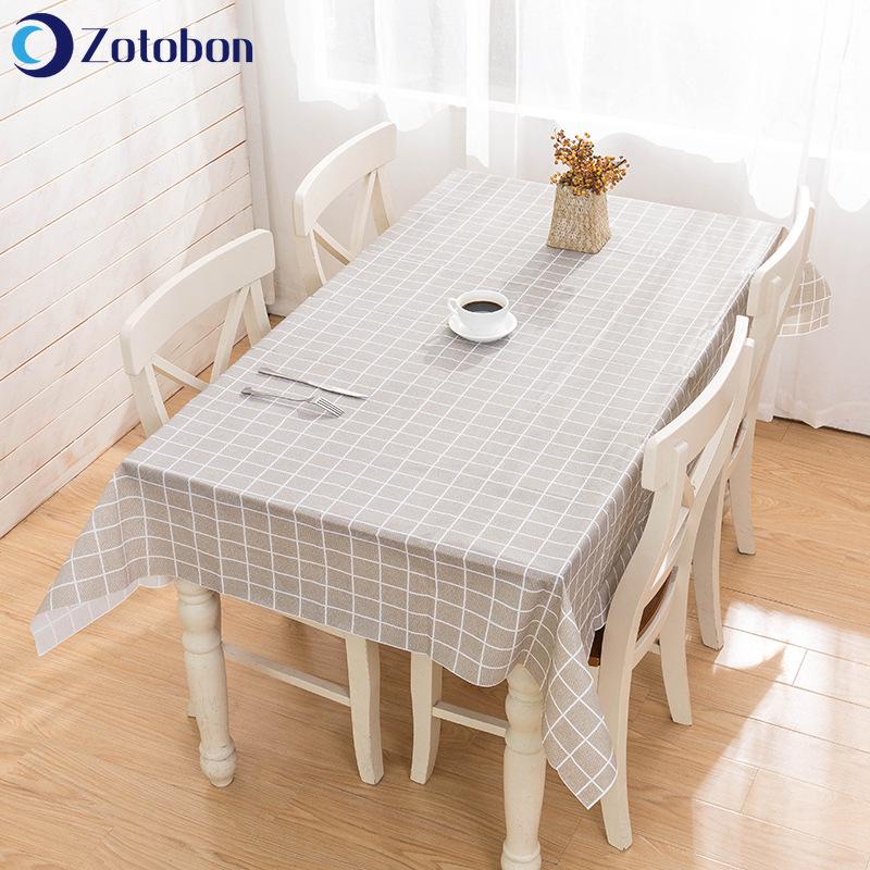 

ZOTOBON Brief Plaid Waterproof Tablecloth PVC Plastic Soft Oli-proof Table Cloth Kitchen Rectangle Dinning Table Cover Mat M161, White