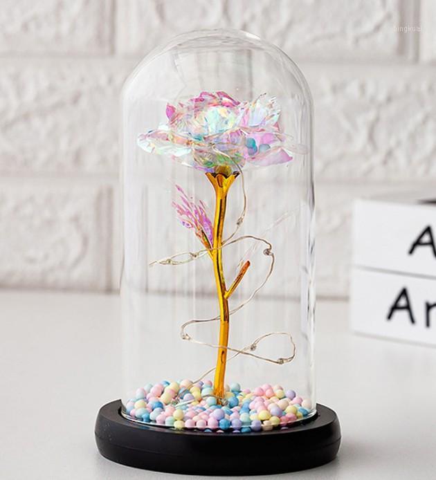 

Transparent Immortal flower glass cover couple rose valentine's day high end gift creative handmade ornament 5 designs1, As pic