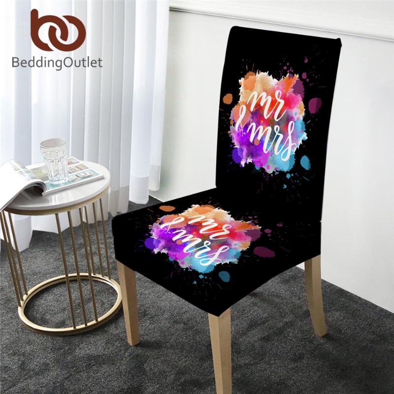 

BeddingOutlet Mr and Mrs Chair Cover Colorful Spandex Elastic Slipcover Anti-dirty Watercolor Seat Case Cover Dining Funda Silla