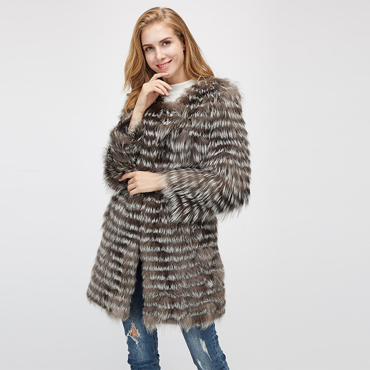 

Qiushan 2020 new design real elegant nice female fox fur coat, Brown