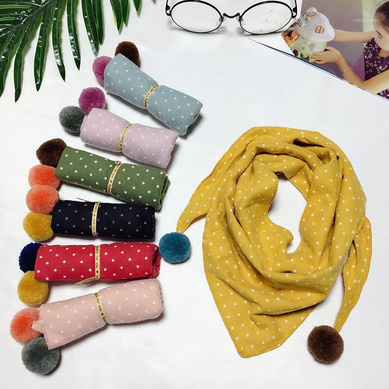 

Comfortable Children's warm scarf cotton linen triangle towel ball point small scarf decorative1