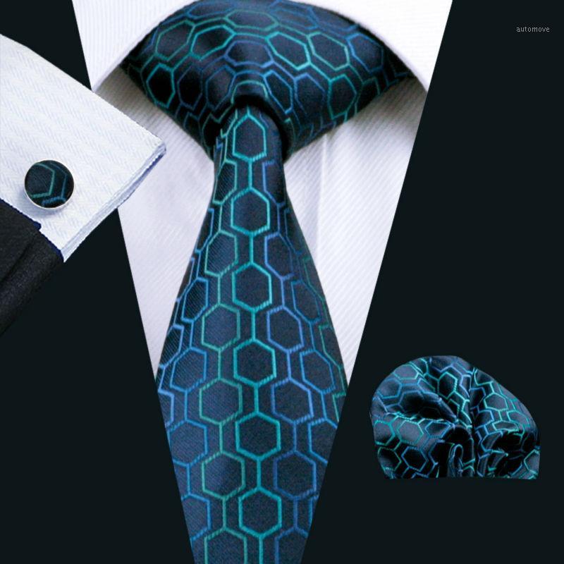 

LS-534 Men`s Tie 100% Silk Novelty Geometric Jacquard Woven Classic Tie+Hanky+Cufflinks Set For Formal Wedding Business Party1